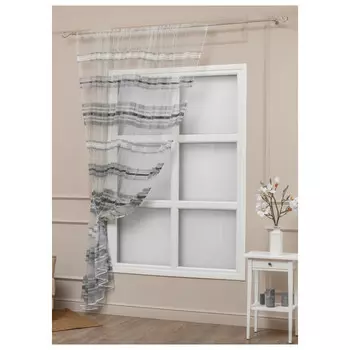 штора тюлевая на шт.ленте AMORE MIO сетка с полосой 300х270см серая, арт.34443