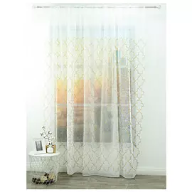 штора тюлевая на шт.ленте AMORE MIO сетка с вышивкой 300х270см бежевая, арт.29870