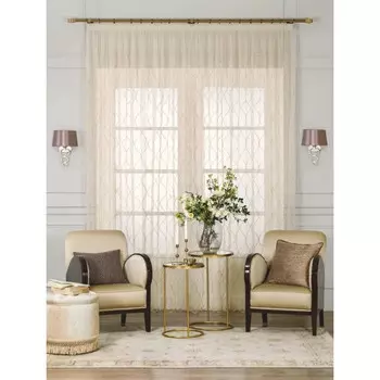 штора тюлевая на шт.ленте CASSIA Виладжи сетка с вышивкой 300х275см бежевая, арт.1027.00418