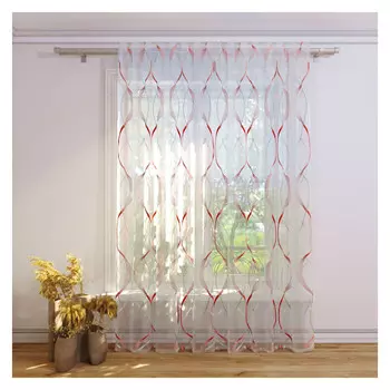 штора тюлевая на шт.ленте FOR TO Ludic органза деворе 300х280см бело-красная, арт.1237807