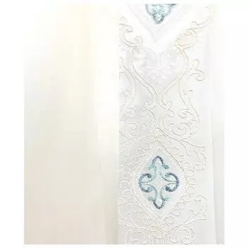 штора тюлевая на шт.ленте ТАС сетка с вышивкой 300х280см бело-голубая, арт.GS3474