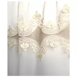 штора тюлевая на шт.ленте ТАС сетка с вышивкой 300х280см бело-бежевая, арт.GS3481