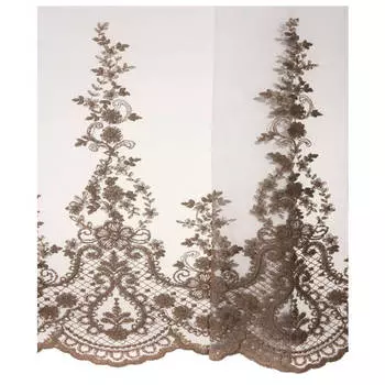 штора тюлевая на шт.ленте ТАС сетка с вышивкой 300х280см коричневая, арт.GS3153