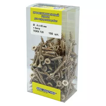 шуруп конструкционный для дерева 4,0х45мм TORX20 150шт + бита