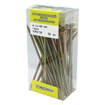 шуруп конструкционный для дерева 6,0х100мм TORX30 35шт + бита