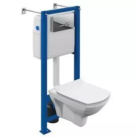 система монтажная CERSANIT Carina 3 в 1 унитаз безободковый кнопка хром