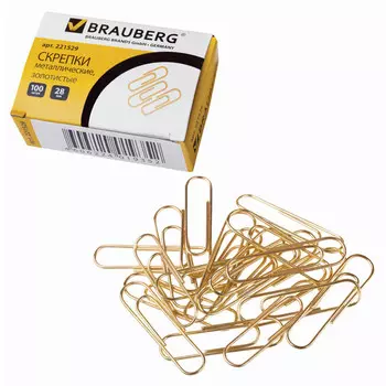 скрепки BRAUBERG 28мм 100шт золото