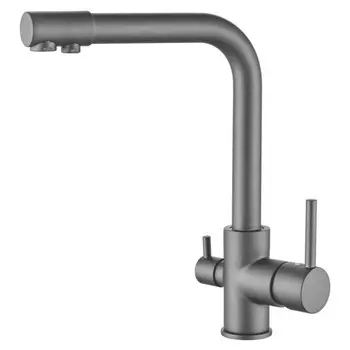 смеситель для кухни LEDEME L4055D-3 поворотный излив канал для фильтра латунь серый