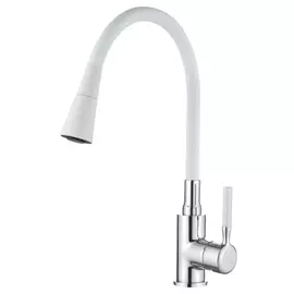 смеситель для кухни LEDEME L4199-3 силиконовый гибкий излив белый