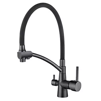 смеситель для кухни LEDEME L4855U-12 гибкий поворотный излив канал для фильтра латунь графит