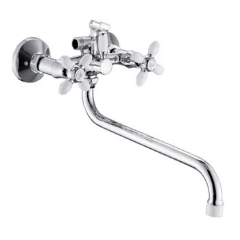 смеситель для ванны АНТЕЙ Радуга длинный излив белые ручки