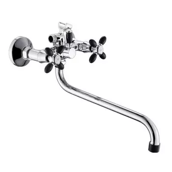 смеситель для ванны АНТЕЙ Радуга длинный излив черные ручки