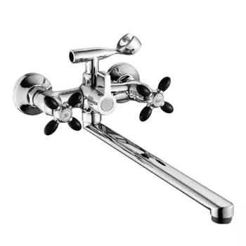 смеситель для ванны GOTA ROCIO Oliva 400мм длинный излив черные ручки