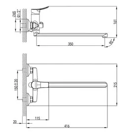 смеситель для ванны MILARDO Amplex длинный излив однорычажный хром