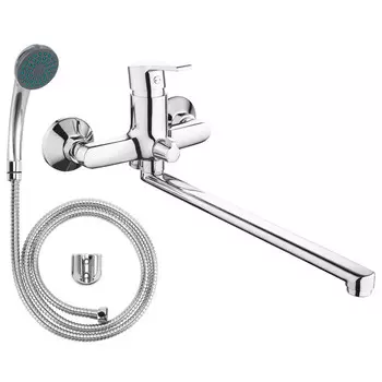 смеситель для ванны VODA Fin длинный излив набор латунь хром