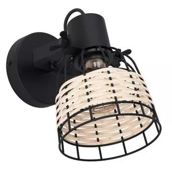 спот EGLO Anwick 1, 1x40W E27 сталь черный ротанг натуральный