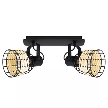 спот EGLO Anwick 1 2x40W E27 сталь черный ротанг натуральный