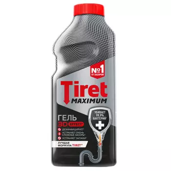 средство чистящее TIRET Maximum для удаления засоров в трубах гель 465мл