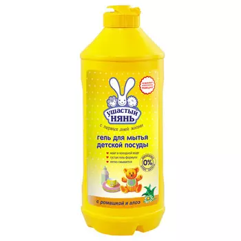 средство для посуды УШАСТЫЙ НЯНЬ Ромашка и Алое для мытья детской посуды гель 500мл