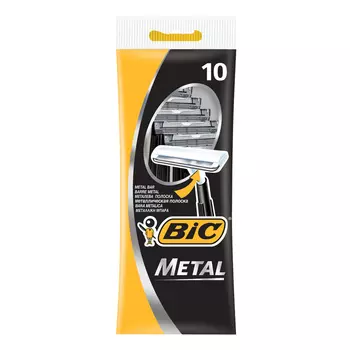 станок для бритья BIC Metal 10шт с защитным металлическим покрытием одноразовый