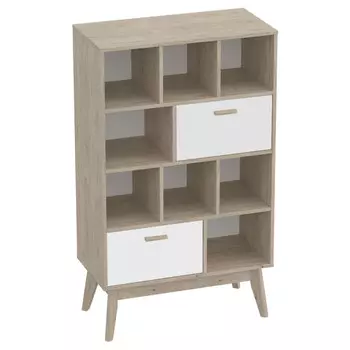 стеллаж Калгари 802x400x1350мм дуб натуральный светлый/ белый матовый