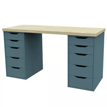 стол письменный Ингар 2/55 1400x750x550мм дуб беленый/бирюзовый тамбурат