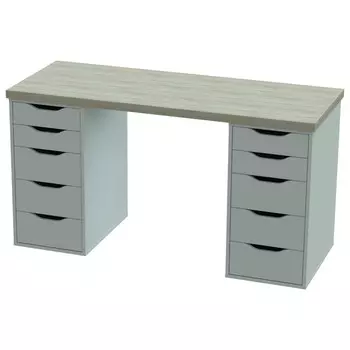 стол письменный Ингар 2/55 1400x750x550мм дуб беленый/белый тамбурат