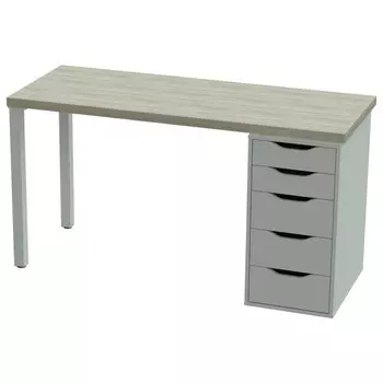 стол письменный Ингар 2/5Т 1400x750x550мм дуб беленый/белый тамбурат