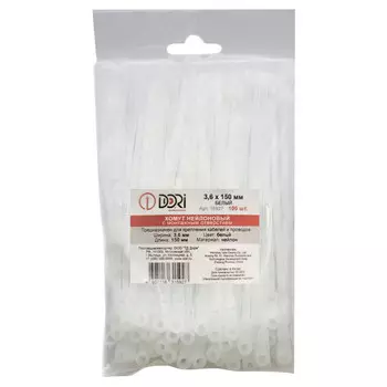 стяжка кабельная DORI с монтажным отверстием 3,6x150мм 100шт белый