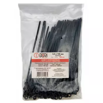 стяжка кабельная DORI с монтажным отверстием 3,6x150мм 100шт черный