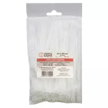 стяжка кабельная DORI с монтажным отверстием 3,6x200мм 100шт белый