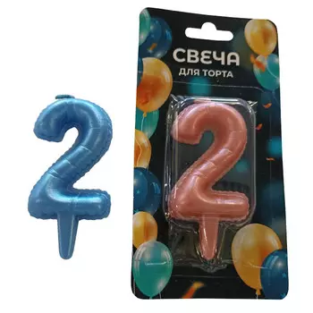 свеча для торта Воздушный шарик Цифра 2 3х7см 1ч/г в ассортименте