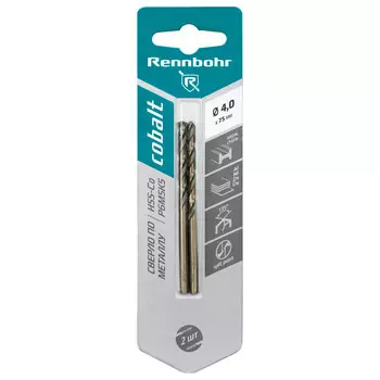 сверло по металлу RENNBOHR COBALT 4,0х75мм 2шт