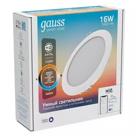 светильник даунлайт GAUSS SmartHome 16Вт 1600Лм 2700/4000К 240В IP20 LED