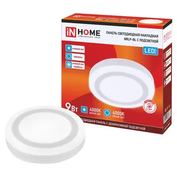 светильник накладкой In Home NRLP-BL 9Вт 230В 4000К 540Лм IP20 145мм с подсветкой белый