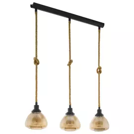 светильник подвесной EGLO Rampside 3х28Вт E27 сталь черный канатные веревки/стекло янтарь