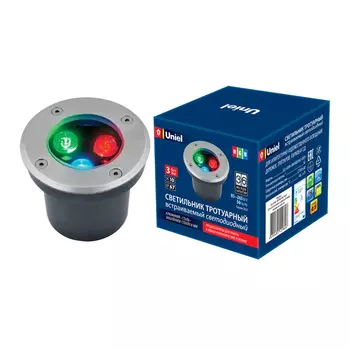 светильник светодиодный UNIEL 3Вт 260Лм IP67 RGB тротуарный серый