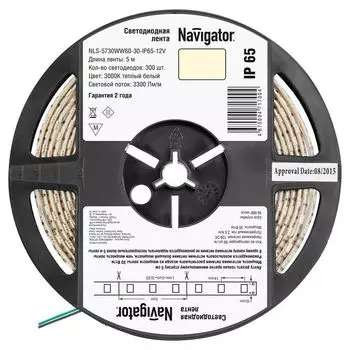 светодиодная лента Navigator 60 LED/м 12 В 30 Вт IP65 готовая 5 м теплая белая