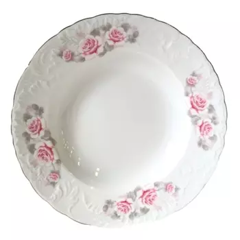 тарелка CMIELOW Рококо Бледная Роза отводка платиной 22,5см глубокая фарфор