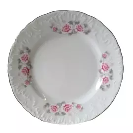 тарелка обеденная Рококо Бледная Роза отводка платиной 25см, фарфор