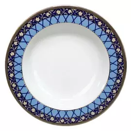 тарелка THUN Cairo Сетка на синем, отводка платина 22см глубокая фарфор