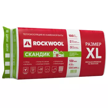 теплоизоляция ROCKWOOL Лайт Баттс Скандик 1200х600х100мм