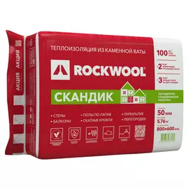 теплоизоляция ROCKWOOL Лайт Баттс Скандик 800х600х50мм