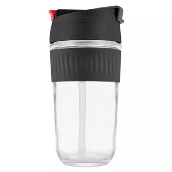 термокружка WALMER Duality 500мл с двойной крышкой стекло, пластик, силикон черный