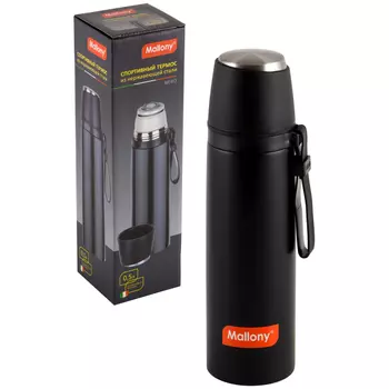 термос MALLONY Nero 0,5л с ремешком нерж.сталь, пластик, силикон