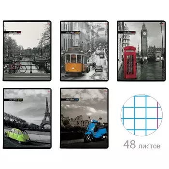 тетрадь АЛЬТ Город и цвет А5 48л клетка глянцевый лак микс дизайна