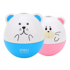 точилка 1 отверстие DELI Неваляшка с контейнером пластик в асс-те