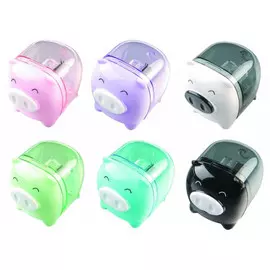 точилка 1 отверстие DELI Свинка с контейнером пластик в асс-те