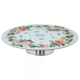 тортовница AGNESS Винтаж Пионы 32х7см вращающаяся стекло