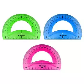 транспортир BERLINGO Flexy 10см 180° пластиковый гибкий ассорти